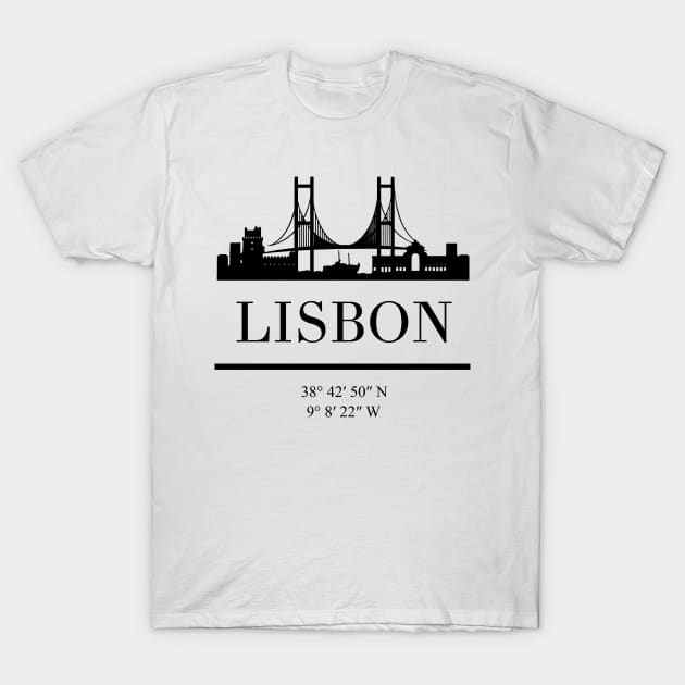 LISBON PORTUGAL BLACK SILHOUETTE SKYLINE ART T-Shirt by deificusArt